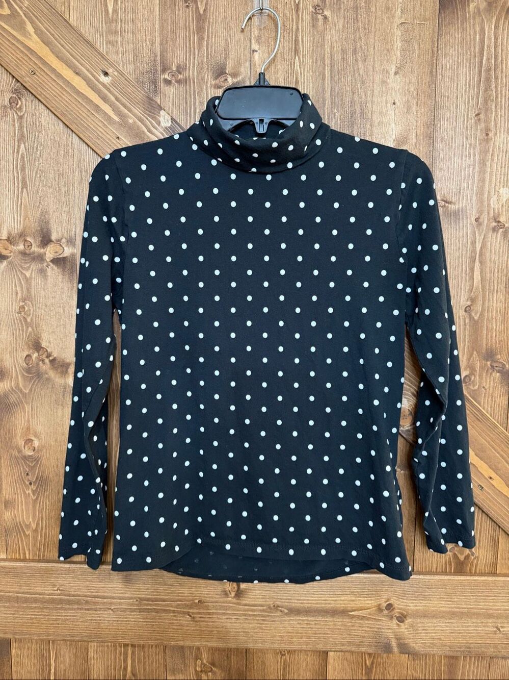 J.Crew Women’s Small Black White Polka Dot Turtleneck Long Sleeve Top (9317)